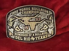 RODEO TROPHY BELT BUCKLE SUPERBULL BULL RIDING PRO☆1993☆DEL RIO TEXAS☆RARE☆190