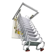 70*100cm Attic Loft Ceiling Retractable Folding Ladder White Max 9.8 ft