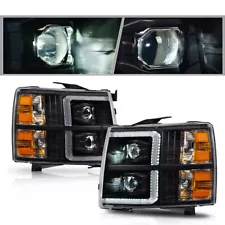 Fit For 2007-2014 Chevy Silverado Black Housing Clear/Amber Headlights Lamps (For: More than one vehicle)