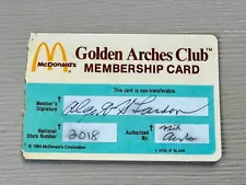 Vintage 1984 McDonald's Golden Arches Club Membership Card Topeka Lawrence KS