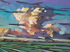 Hawkins Original Art Clouds Large 16" Impressionism Oil Painting on Canvas SALE