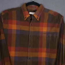 Basic Options Shirt Mens Large Colorful Plaid Soft Corduroy Long Sleeve Button