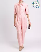 RRP€1179 EMILIA WICKSTEAD Cloque Jumpsuit UK16 US12 IT48 XXL Silk Blend Gingham