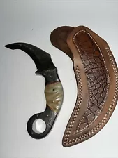 Handmade Damascus Steel Karambit with Leather sheath