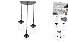 3-Light Pendant Light Fixtures, Adjustable Hanging Black Pendant 3 Lights-Round