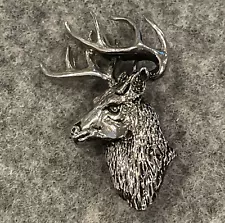 Caribou Elk Antlers Hunting Hunt Rack Head Forest Skull Mount Vintage Lapel Pin