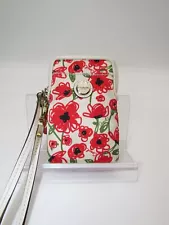 Coach Poppy Red Flower Print Sateen Tech Wristlet Handbag Purse