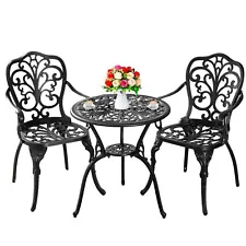 3 Piece Patio Bistro Sets Cast Iron Bistro Table and Chairs Set of 2 for Garden