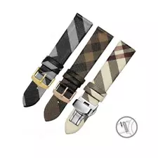 Genuine Leather Watchband For Burberry Quick Disassembly Plaid Pattern Strap NEW