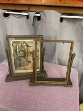 2 Antique Vintage Wood Picture Frames Swivel Swing Free Standing for 7" x 9.5"