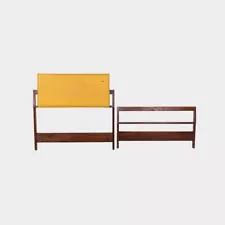 1959 Jens Risom Designs Twin Head & Footboard in Walnut w/ Yellow Vinyl 3x Avail