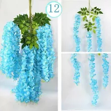 12pcs Artificial Wisteria Silk Flower Fake Vine Plant for Outdoor Wedding Decor