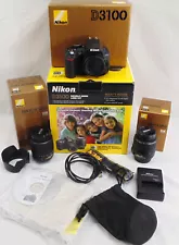 Nikon Digital D3100 14.2 MP SLR Camera 18-55 & 55-200 Zoom Lens Kit 3410 Shutter