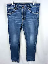 Nudie Jeans Mens 36x34* Lean Dean Blue Thunder Slim Fit Denim Pants Whiskering