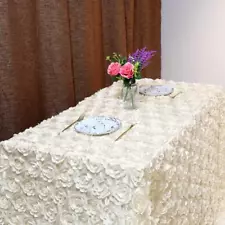 Fanqisi Ivory Rosette Tablecloth Wedding Decoration 50x80Inch Satin Tableclot...