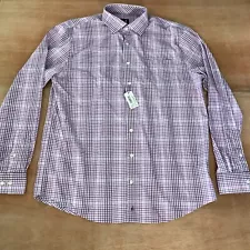 Johnnie O Prep Performance Shirt Men Large Purple Windowpane Plaid Button Up