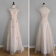 Vintage Prom Dress Maxi Gown 90sY2K Floral Bride Ivory Red Princess Tie Back 4