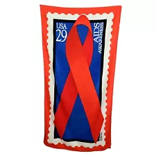 1993 USPS 29c Stamp Beach Towel AIDS Awareness Red Blue Renaissance Bath Sheet