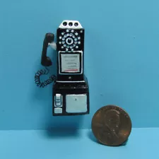 Dollhouse Miniature Old Fashion Wall Pay Phone in Black with Cord T8547