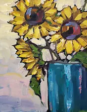 Hawkins Impressionism Art Painting Canvas Original Oil Daisy Flowers a Day COA