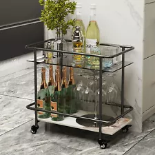 Metal Glass Drinks Trolley Cocktail Table Kitchen Utility Serving Cart Mini Bar