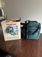 Vintage Picnic Backpack Cooler Wine Cheese Service for 4 Insulated Wine Holder