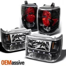 For 1993-1998 Jeep Grand Cherokee LED Black Headlight w/ Corner+Blk Tail Light