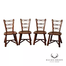 Romweber Viking Oak Set of Four Carved Dining Chairs