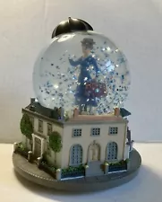 Mary Poppins 4" glass snow globe musical Chim Chim Cher-ee Rare blue dress w Box