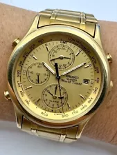 Seiko World Timer Chronograph 5T52-6A29 Alarm Original Gold Bracelet 38mm WORKS