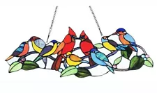 Stained Glass Window Panel 27" Long x 10" High Singing Birds Tiffany Style NEW