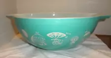 VINTAGE PYREX #444 CINDERELLA 4 QT HOT AIR BALLOONS BLUE TURQUOISE MIXING BOWL