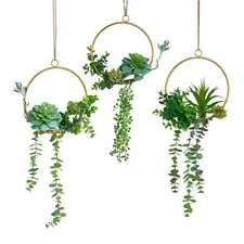 Artificial Succulents Wreath Set of Hanging Gold Geometric Garland Greenery 3
