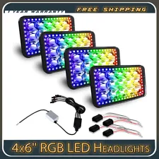 4pc 4x6" LED Headlight Hi-Lo RGB Light For Freightliner Classic XL Kenworth