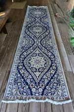 Genuine hand-woven Nain rug wool and silk, navy. Piece of art. US sale only