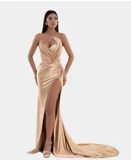 Albina Dyla - couture gown, gold corset feather rhinestone embellished feathers