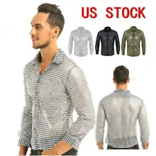 US Men's Shirts Tops Long Sleeve Button Down T-Shirts 70s Disco Dance Costume