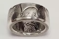 Hot Sale Coin Ring Vintage Morgan Half Dollar 1945 Carved "The United State of a