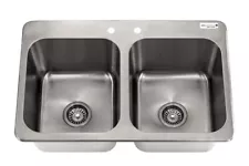 BK Resources NSF Commercial 2 Compartment Drop in Sink, 14"x16"x10" Bowl Size...