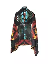 Women's Native American Style Poncho Holiday Gift, Shawl Cape Black Aztec Print