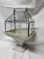 Vtg Metal & Glass Tapletop Terrarium Rectangular Greenhouse Display Stone Stand