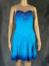 Adult 4-6 Small Del Arbour ice dance dress blue ombre crystals by Swarovski