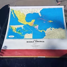 Vintage George F. Cram school Pull Down Map Of Central America VERY RARE