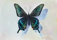 Original Art for Sale Oil on Canvas Butterfly green Gold Gift Collectible