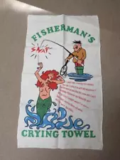 Vintage Fisherman's crying Linen Tea towel unused 30x17" Mermaid