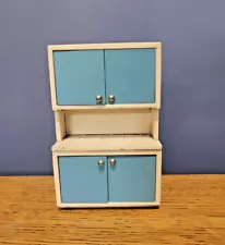 RARE Vintage LUNDBY Dollhouse Original 1960’s Blue & White Kitchen Cabinet LOOK!