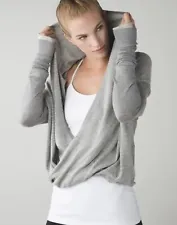 LULULEMON Iconic Wrap Sweater Heathered Medium Light Grey/Grey Stripe Sz 4