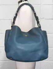 PRADA DAINO VITELLO HOBO SIDE POCKET VOYAGE Blue Leather Shoulder Purse ITALY