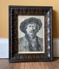 Antique Etching Rembrandt Van Rijn Self Portraits Dry Point Etching Framed