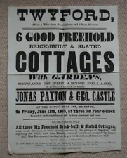 "Twyford, 6 cottages for sale" Auction poster dated 1875, 39x52cm,